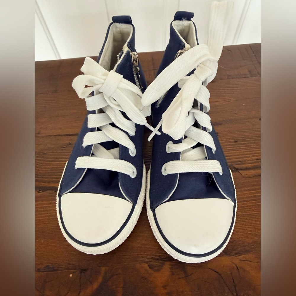 Kids Navy Blue Canvas High-Top Zip Sneakers - Size Toddler 10.5/11